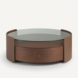 Firmo Round Coffee Table in Walnut and Leather Veneer - thumbnail 3