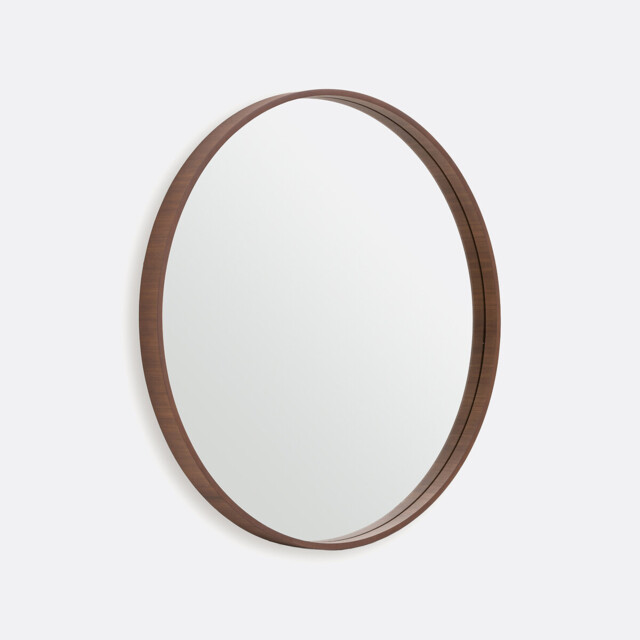 Alaria 80cm Diameter Walnut Veneer Round Mirror - image 1