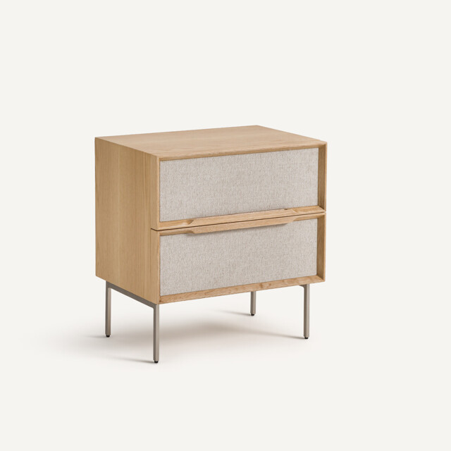 Omid Bedside Cabinet with 2 Drawers in Oak Veneer and Textured Fabric - image 1