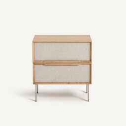 Omid Bedside Cabinet with 2 Drawers in Oak Veneer and Textured Fabric - thumbnail 3