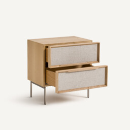 Omid Bedside Cabinet with 2 Drawers in Oak Veneer and Textured Fabric - thumbnail 4