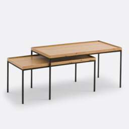 Set of 2 Joga Metal & Oak Rectangular Nesting Coffee Tables - thumbnail 1