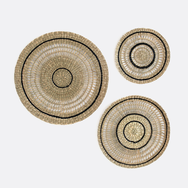 Set of 3 Jutlo Round Woven Straw Wall Decorations - image 1
