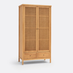 Gabin Solid Pine & Rattan 2-Door Wardrobe - thumbnail 1