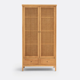 Gabin Solid Pine & Rattan 2-Door Wardrobe - thumbnail 2