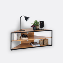 Hiba Corner TV Unit in Solid Oak and Steel - thumbnail 4