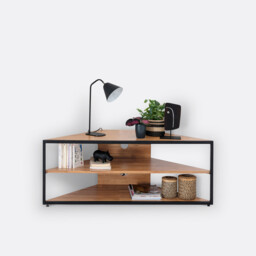 Hiba Corner TV Unit in Solid Oak and Steel - thumbnail 3