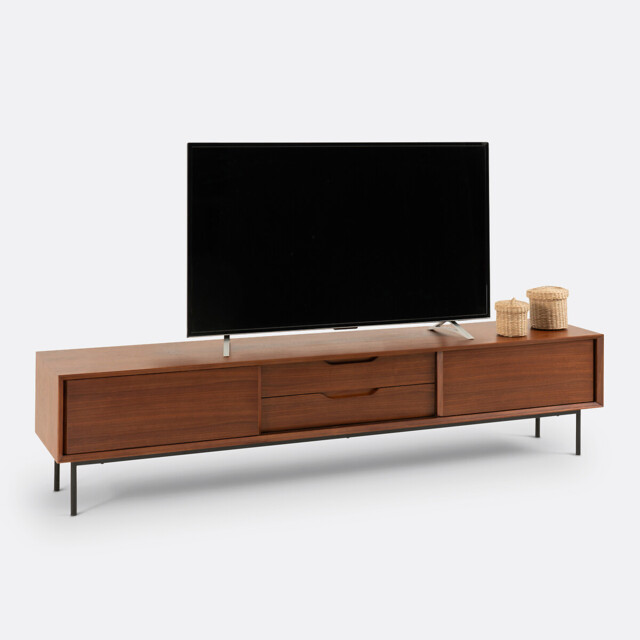 Noyeto TV Unit with 2 Doors and 2 Drawers in Walnut Veneer - image 1