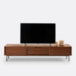 Noyeto TV Unit with 2 Doors and 2 Drawers in Walnut Veneer - thumbnail 3