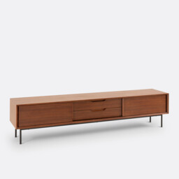 Noyeto TV Unit with 2 Doors and 2 Drawers in Walnut Veneer - thumbnail 2