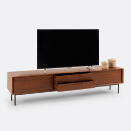 Noyeto TV Unit with 2 Doors and 2 Drawers in Walnut Veneer - thumbnail 4