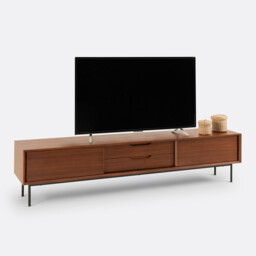 Noyeto TV Unit with 2 Doors and 2 Drawers in Walnut Veneer - thumbnail 1