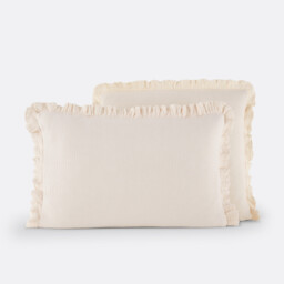 Kumla Plain Cotton Muslin Ruffled Pillowcase - thumbnail 1