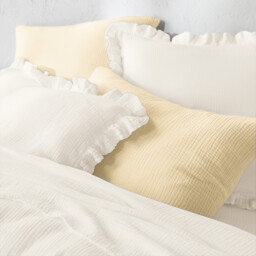 Kumla Plain Cotton Muslin Ruffled Pillowcase - thumbnail 4