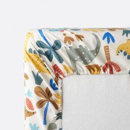 Dino Dinosaur Print 30% Recycled Cotton Child's Fitted Sheet with 25cm Flap - thumbnail 3