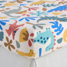 Dino Dinosaur Print 30% Recycled Cotton Child's Fitted Sheet with 25cm Flap - thumbnail 2