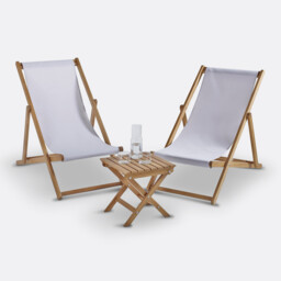 Garden Acacia Outdoor Set with 2 Deckchairs and Folding Table