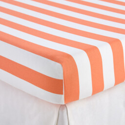 Hendaye Orange Striped Cotton Fitted Sheet with 25cm Flap - thumbnail 3