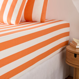 Hendaye Orange Striped Cotton Fitted Sheet with 25cm Flap - thumbnail 1