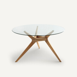 Marcielo Round Glass and Solid Oak Table