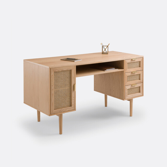 Loris Oak Veneer and Rattan Double Unit Desk - image 1