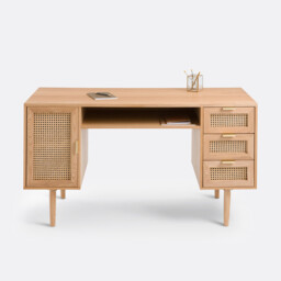 Loris Oak Veneer and Rattan Double Unit Desk - thumbnail 2