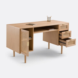 Loris Oak Veneer and Rattan Double Unit Desk - thumbnail 3