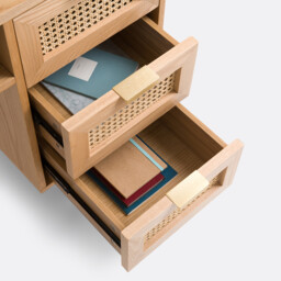Loris Oak Veneer and Rattan Double Unit Desk - thumbnail 4