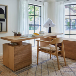 Mikube Oak and Veneered Desk with 1-Door Pedestal - thumbnail 2