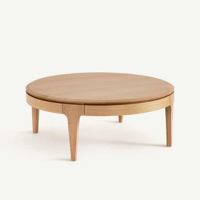 Sanara Solid/Veneer Oak Round Coffee Table with 2 Drawers - image 1
