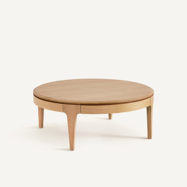 Sanara Solid/Veneer Oak Round Coffee Table with 2 Drawers - image 1