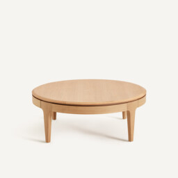 Sanara Solid/Veneer Oak Round Coffee Table with 2 Drawers - thumbnail 4