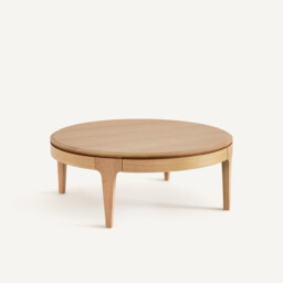 Sanara Solid/Veneer Oak Round Coffee Table with 2 Drawers - thumbnail 1