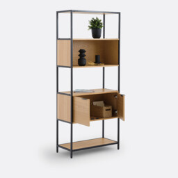 Volga Modular Bookcase with 1 Compartment and 2 Doors in Oak Veneer - thumbnail 3