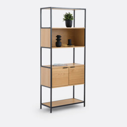 Volga Modular Bookcase with 1 Compartment and 2 Doors in Oak Veneer - thumbnail 1