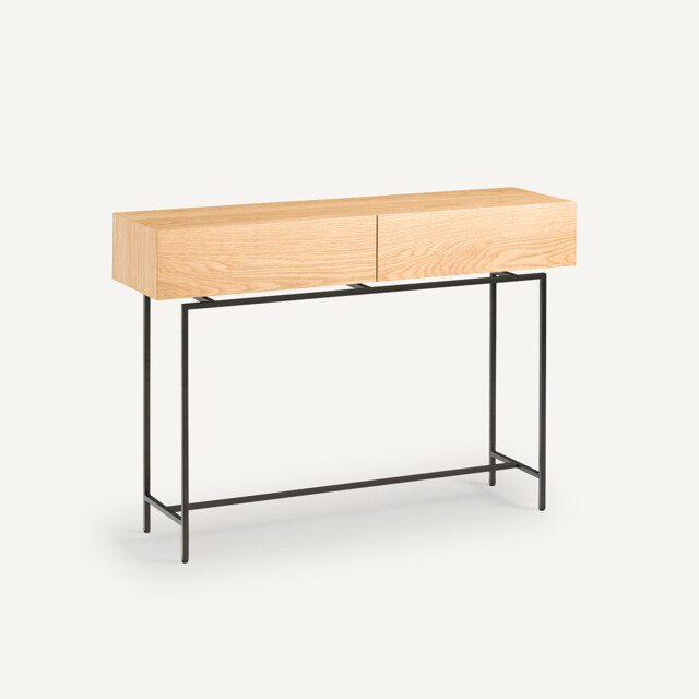 Oreko Console Table in Oak Veneer, 2 Drawers - image 1