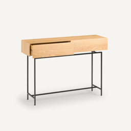 Oreko Console Table in Oak Veneer, 2 Drawers - thumbnail 3