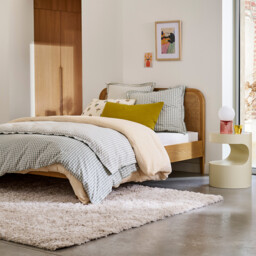 Madara Oak Veneer Rattan Cane Bed with Headboard and Bed Base - thumbnail 3