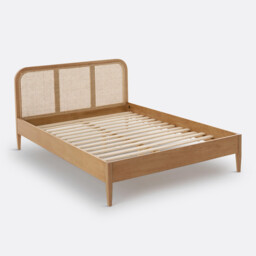Madara Oak Veneer Rattan Cane Bed with Headboard and Bed Base - thumbnail 4