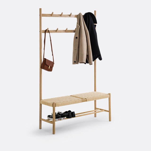 Taga Solid Oak & Rope Hallway Coat Bench - image 1