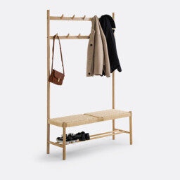 Taga Solid Oak & Rope Hallway Coat Bench - thumbnail 1