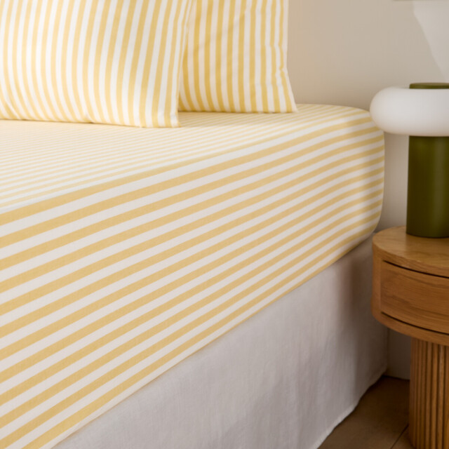 Soizic Yellow Striped Cotton Yarn-Dyed Fitted Sheet with 30cm Flap - image 1