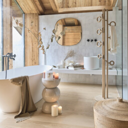 Nayati Oak and Travertine Coat Rack with Rings - thumbnail 2
