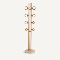 Nayati Oak and Travertine Coat Rack with Rings