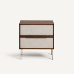 Omid 2-Drawer Bedside Table in Walnut Veneer and Fabric - thumbnail 3