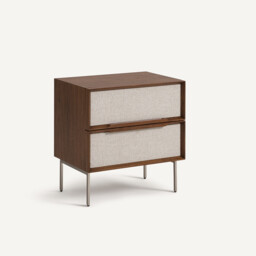 Omid 2-Drawer Bedside Table in Walnut Veneer and Fabric