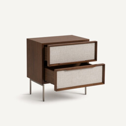 Omid 2-Drawer Bedside Table in Walnut Veneer and Fabric - thumbnail 4