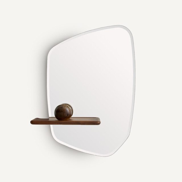 Nella Asymmetric Mirror with Walnut Shelf, Height 88.7cm - image 1