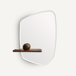 Nella Asymmetric Mirror with Walnut Shelf, Height 88.7cm