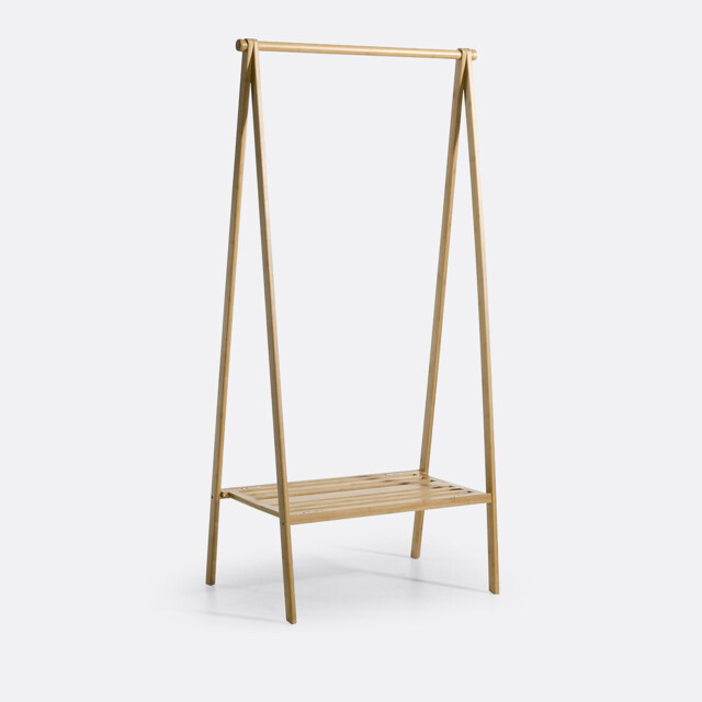 Bamboo Folding Clothes Rack with Shelf - image 1
